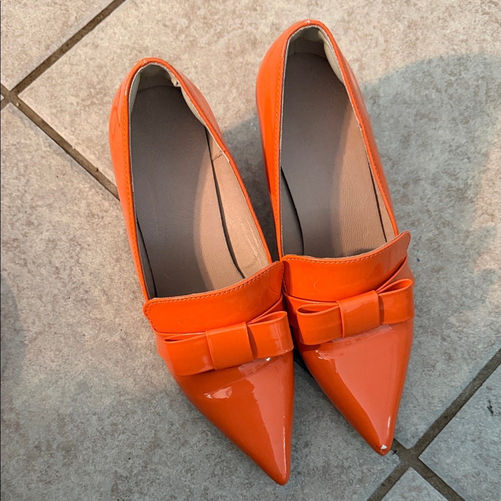 Orange Bow Pointed Toe Flats